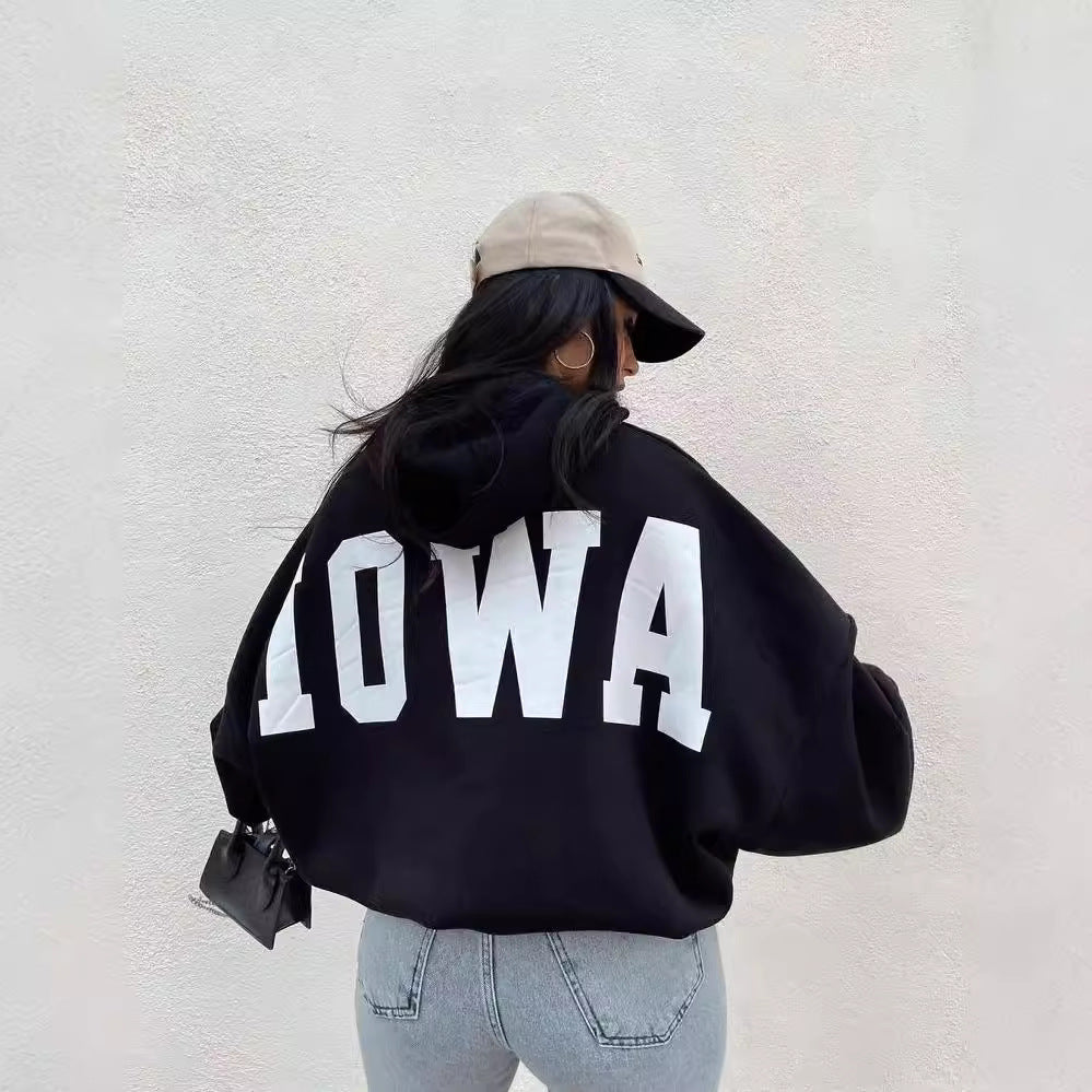 Damen Oversized Cropped Hoodie mit großem Lettering, Kapuze und relaxed Fit Chichicherry