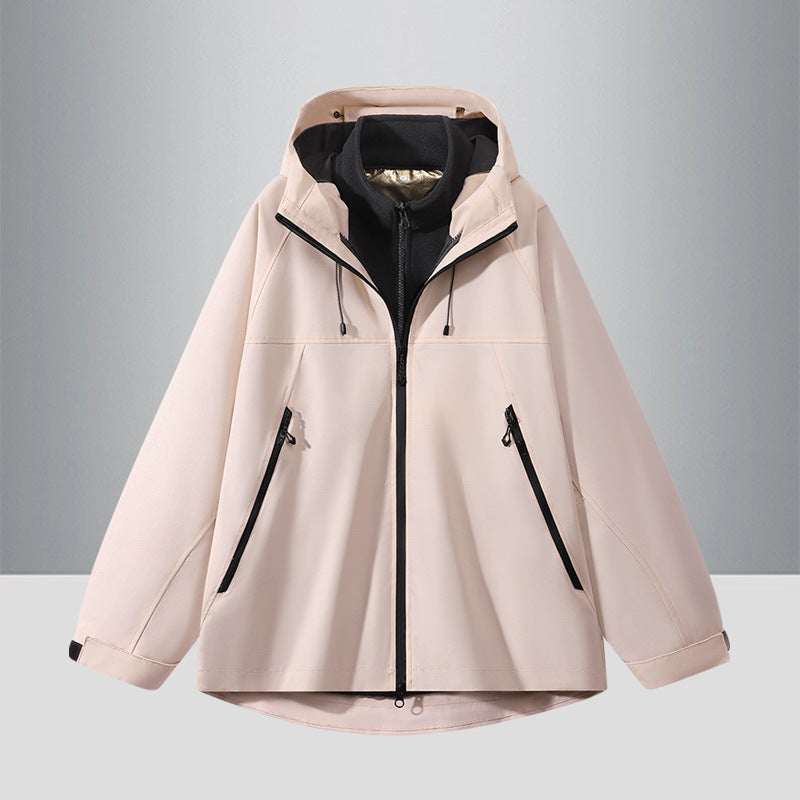 Men's Two-Tone Softshell Hybrid Jacket with Hood, Extended Back and Water-Resistant Zippers Chichicherry