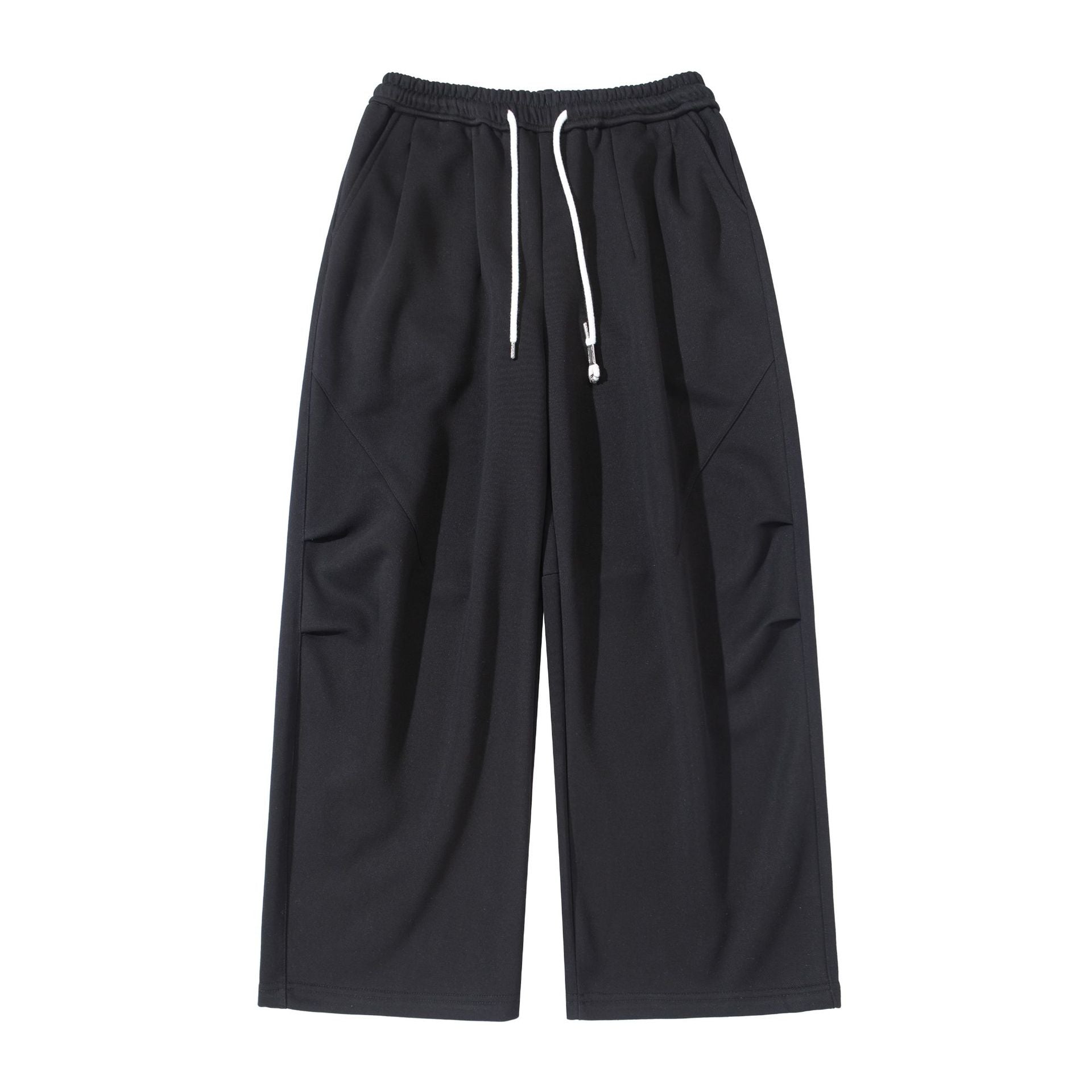 Women's Wide Cropped Sweatpants made of French Terry with High Elastic Waistband, Drawstring, and Side Pockets Chichicherry
