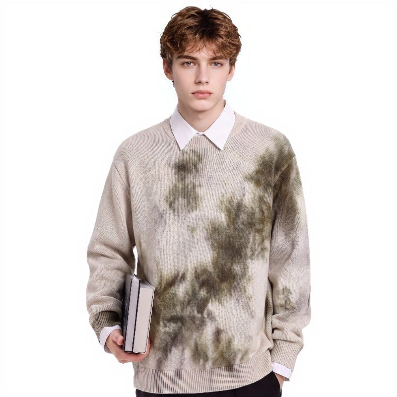 Herren Oversize-Strickpullover mit Batikoptik, Rundhalsausschnitt und Rippbündchen Chichicherry
