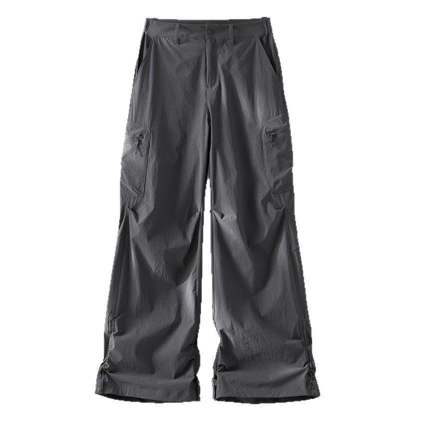 Women Wide Cargo Pants with Adjustable Hem and Multifunctional Pockets Chichicherry