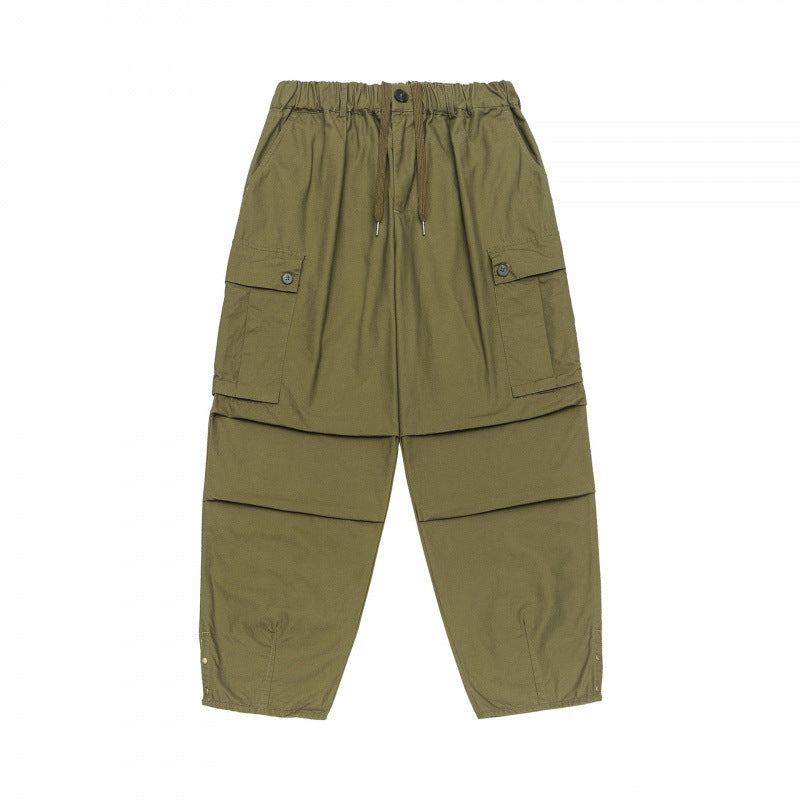 Unisex Oversize Cargo Pants with drawstring waistband, layer detail and snap hem Chichicherry