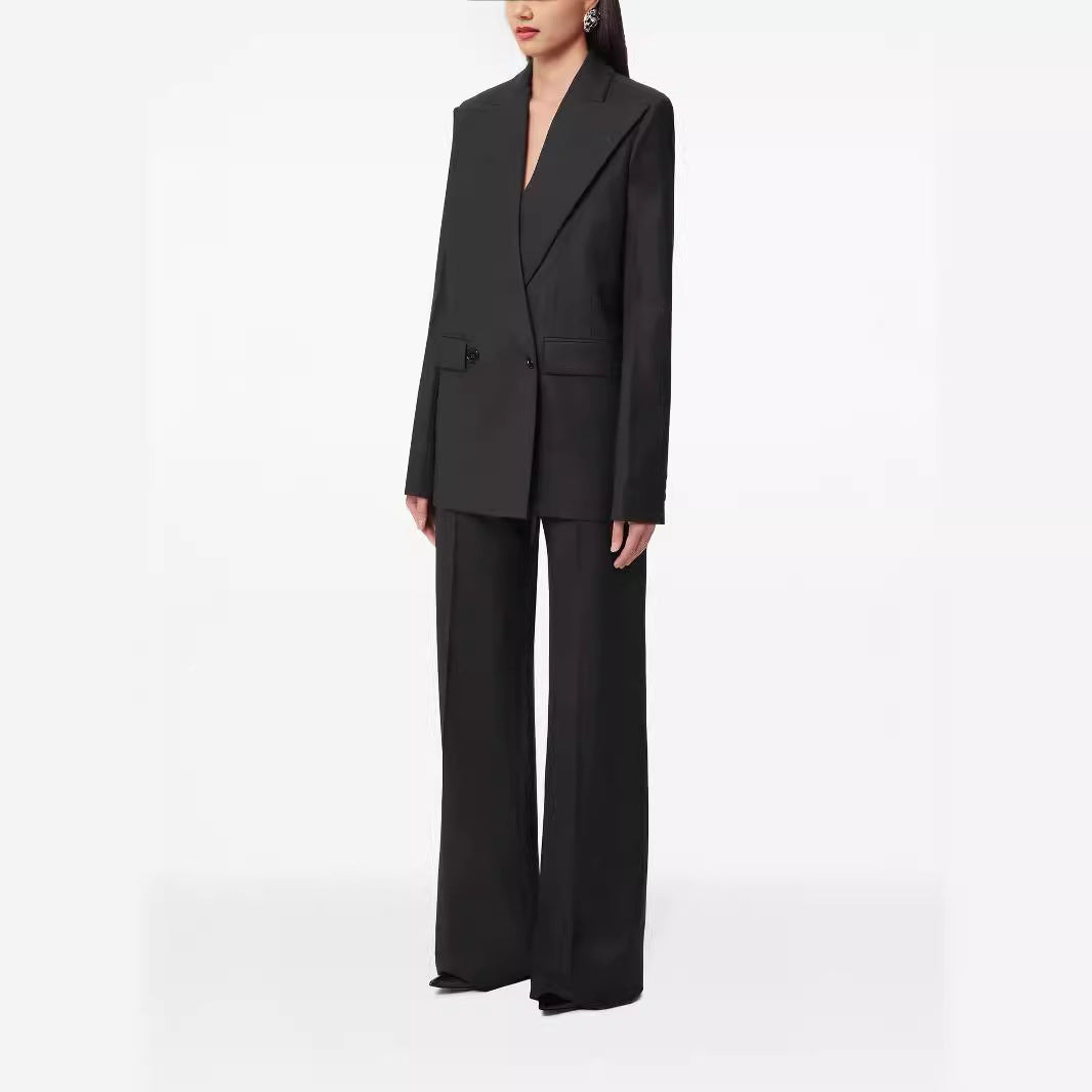 Women Oversize Pinstripe Two-Piece Tailoring Suit with Wide High-Waist Trouser Leg Chichicherry