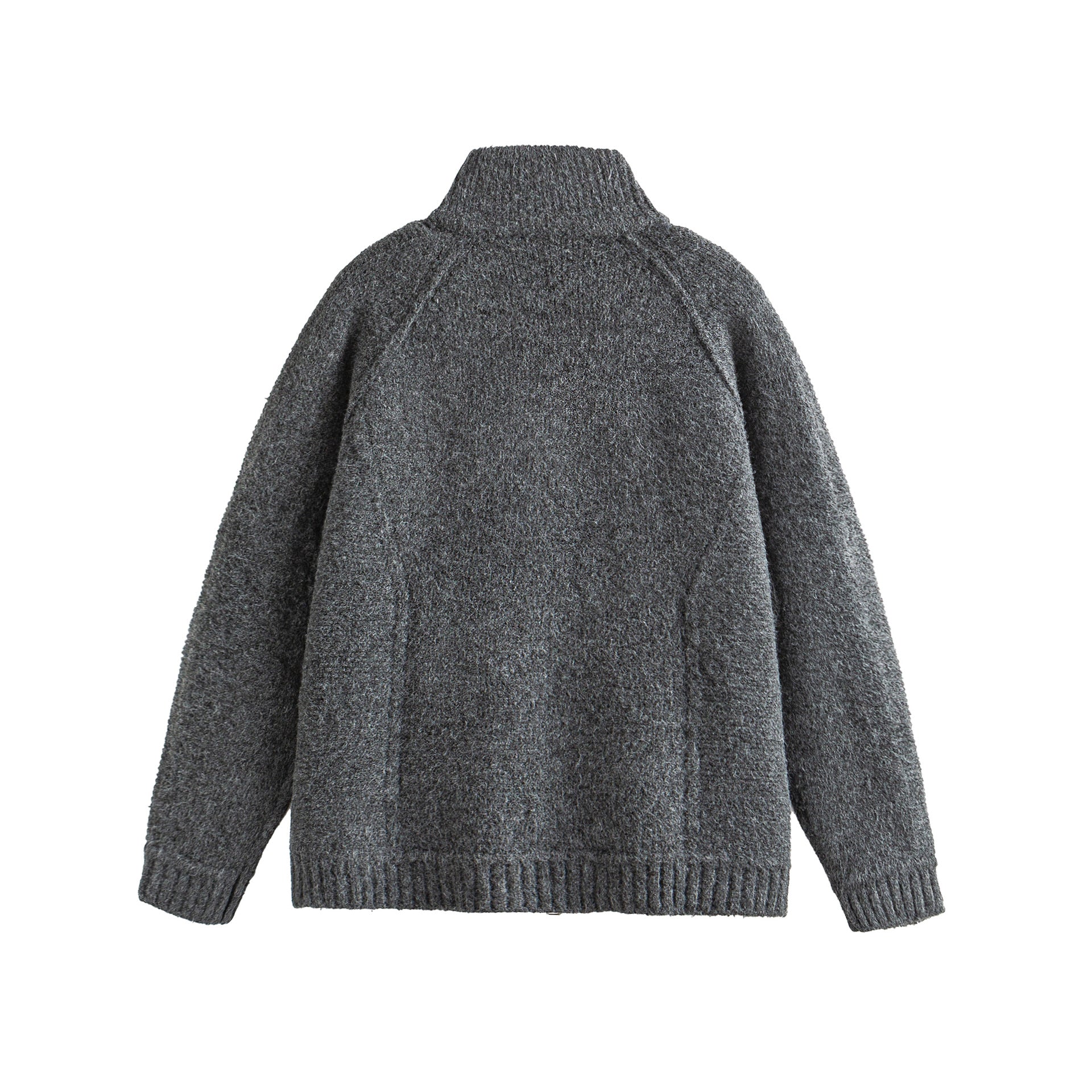 Unisex Knit Zip Jacket in Boxy Cut with High Ribbed Collar and Raglan Sleeves Chichicherry