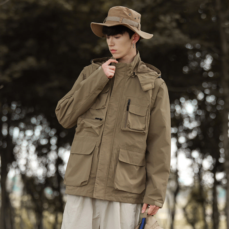 Men's lightweight multifunctional field jacket with numerous utility pockets and ventilation details Chichicherry