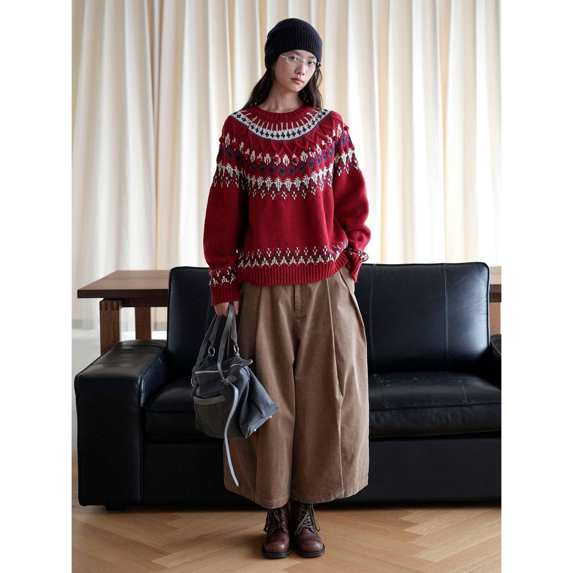 Women's Fair-Isle Knit Sweater with Norwegian Pattern and Oversized Cut Chichicherry
