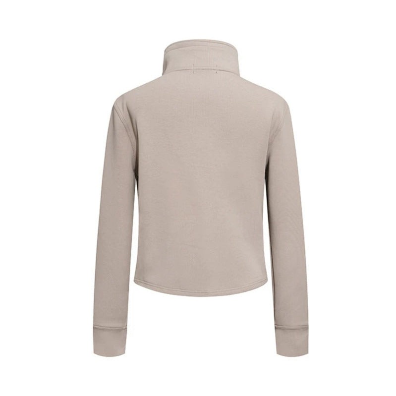 Ladies Short Wool Look Military Jacket with Standing Collar and Asymmetric Button Placket Chichicherry