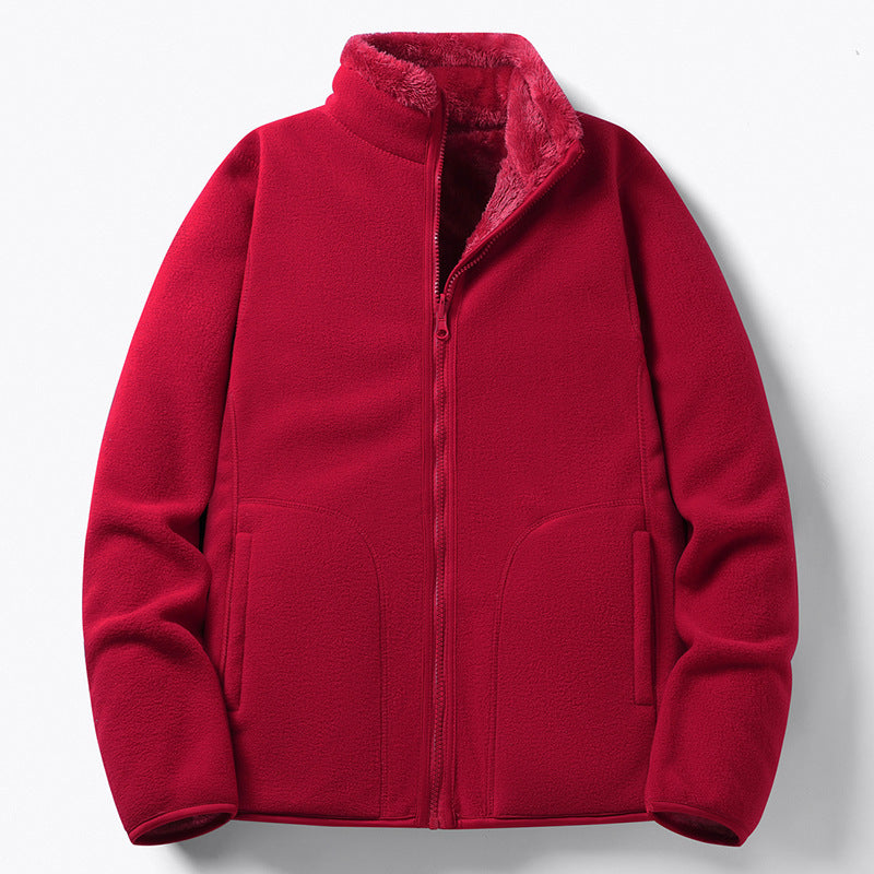 Women Padded Fleece Jacket with Teddy Lining, Stand-up Collar & Full-Length Zipper Chichicherry