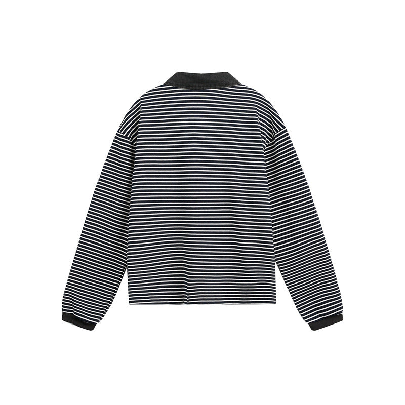 Unisex Relaxed Rugby Polo Shirt with Cord Collar and Fine Striped Knitting Chichicherry