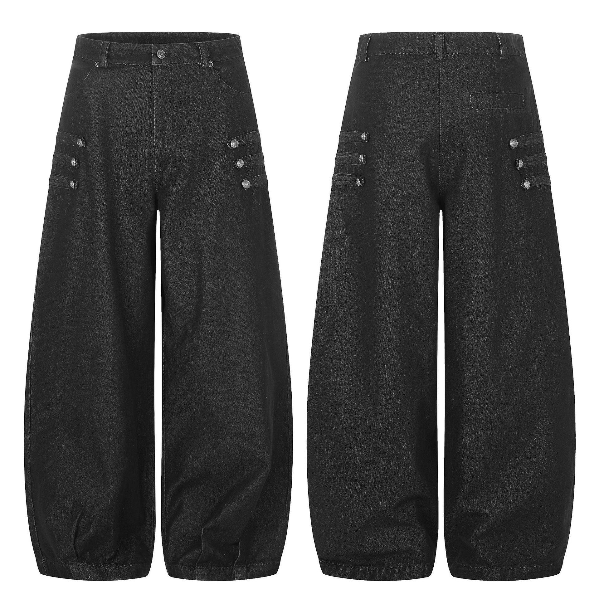 Women's High-Waist Culotte Jeans with Decorative Buttons and Elastic Cuffs Chichicherry