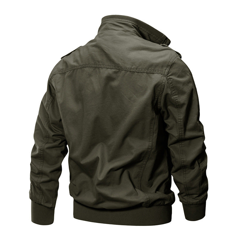 Men's functional canvas pilot jacket with stand-up collar, flap pockets, and ribbed hem Chichicherry