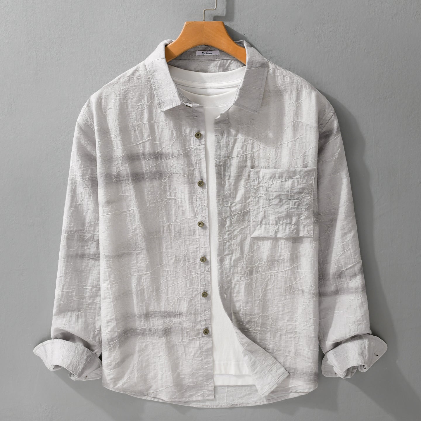 Men's Lightweight Linen Overshirt in Crinkle Look with Kent Collar and Chest Pocket Chichicherry
