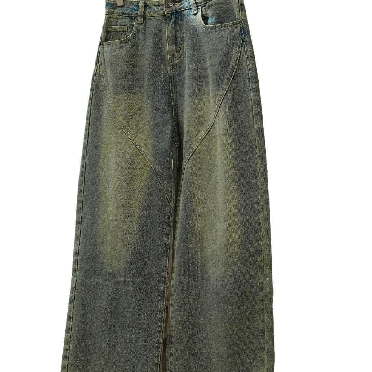 Women's Wide High-Waist Jeans in Baggy-Palazzo Cut with Curved Decorative Seams Chichicherry