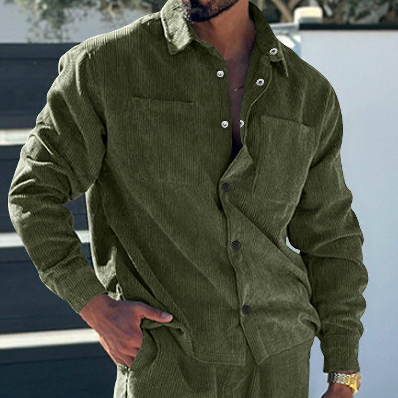 Men's cord oversized shirt with chest pockets and full button placket Chichicherry