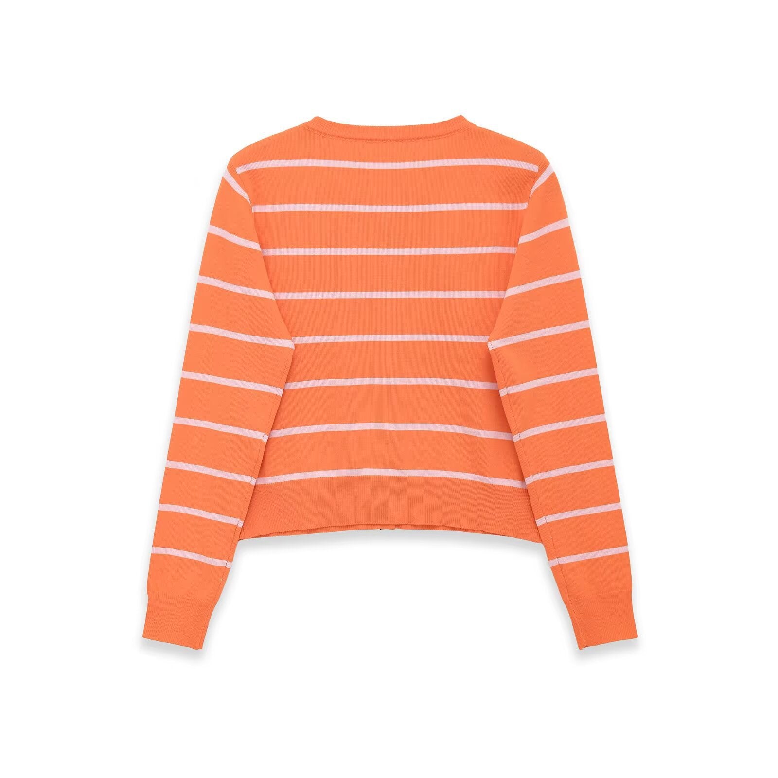 Women's Short-Cut Fine Knit Cardigan with Horizontal Stripes and Mother-of-Pearl Buttons Chichicherry
