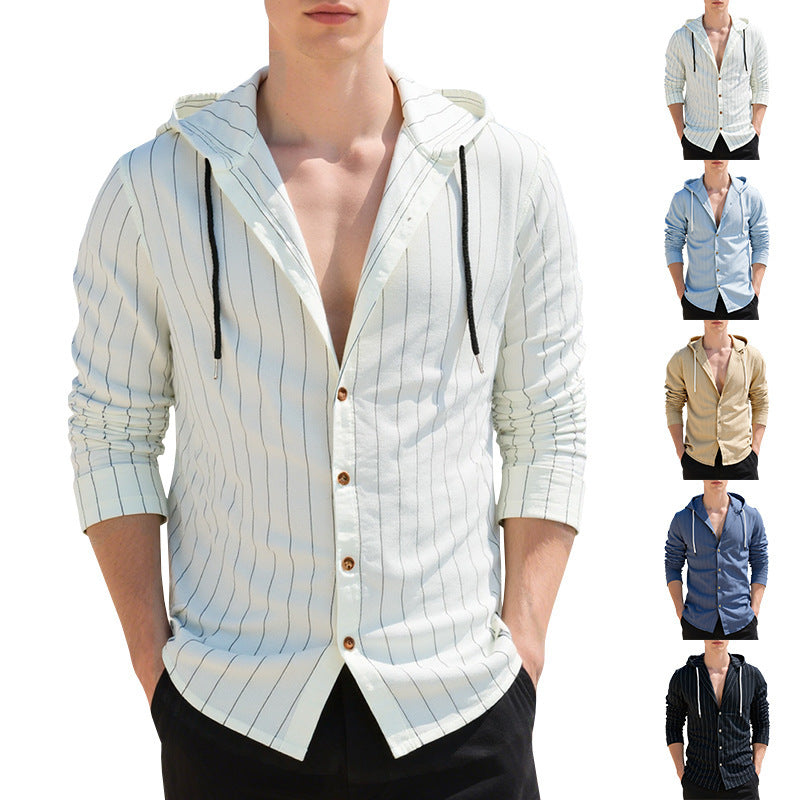 Men's Lightweight Hoodie Shirt with Button Placket and Fine Pinstripe Structure Chichicherry