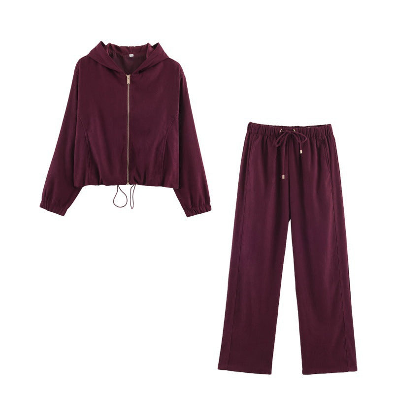 Women's short jacket in velour look with hood, full-length zipper and drawstring hem Chichicherry