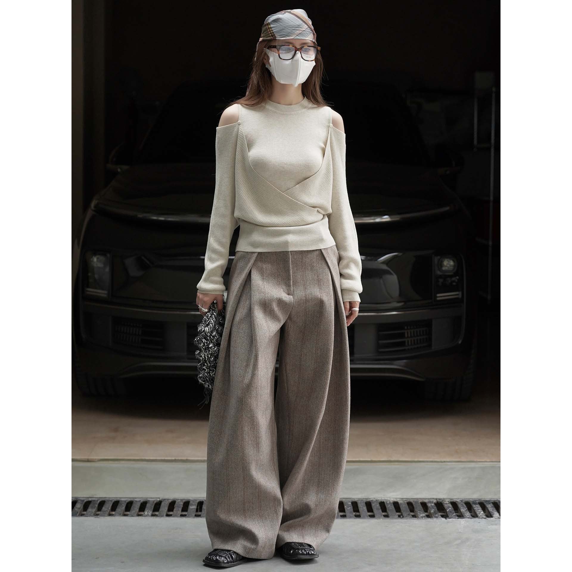 Women's Off-the-Shoulder Fine Knit Sweater with Asymmetrical Wrap Detail Chichicherry