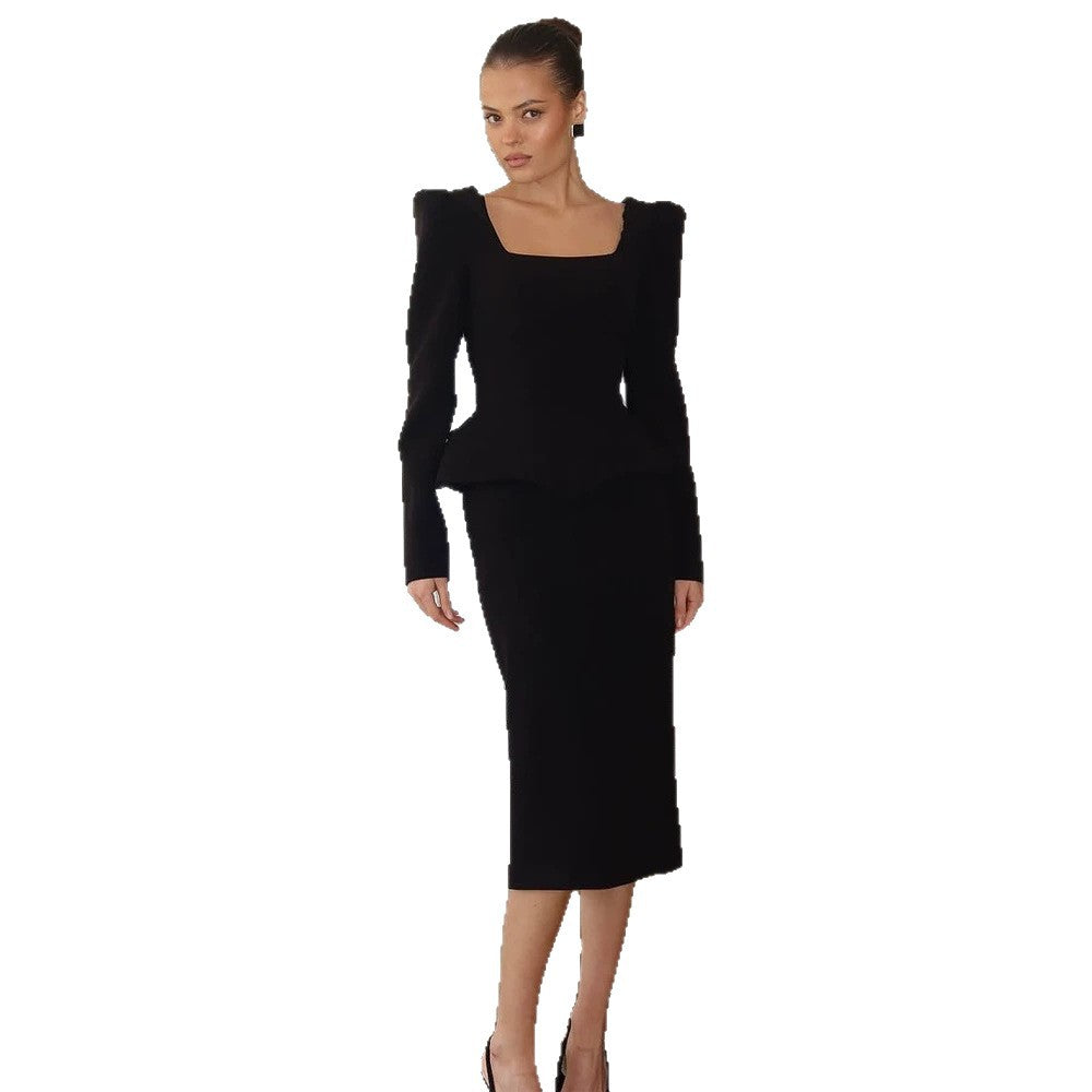 Women's Tailored Corset Blazer Top with Square Neckline, Peplum and Emphasized Shoulders Chichicherry