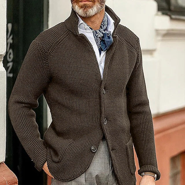 Men's cardigan with stand-up collar and textured knit Chichicherry