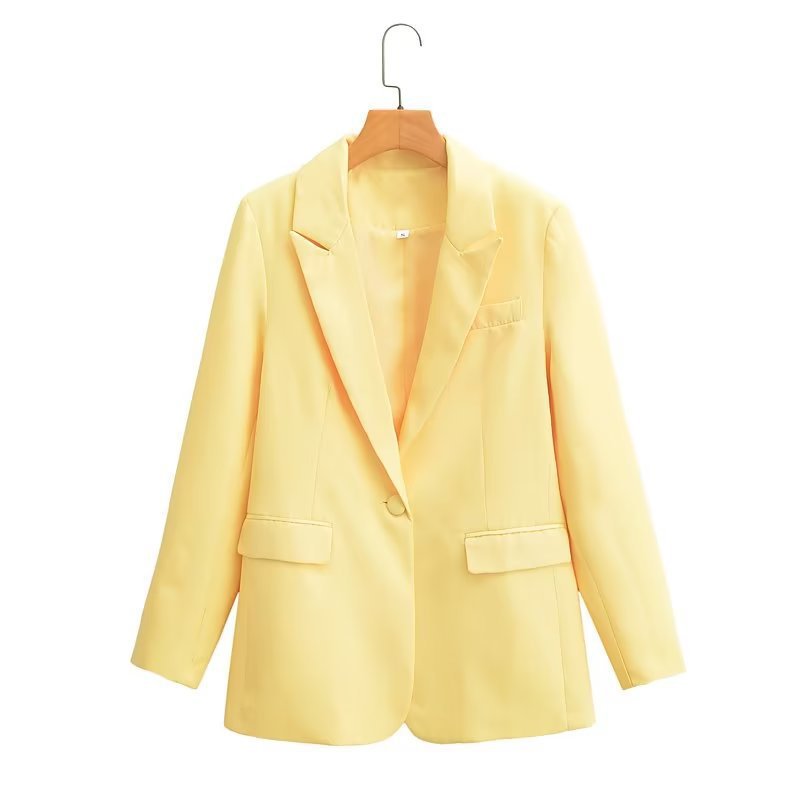 Women's Oversize Blazer with Shawl Lapel Single Button Closure and Flap Pockets Chichicherry