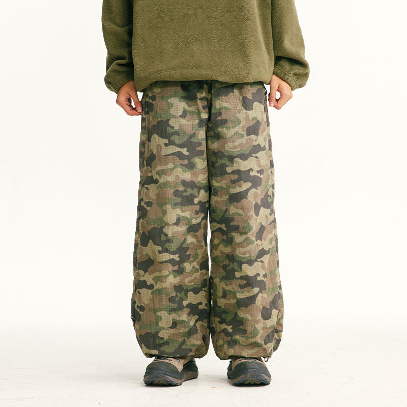 Men's loose-fitting ripstop leisure pants with camouflage pattern and elastic drawstring waistband Chichicherry