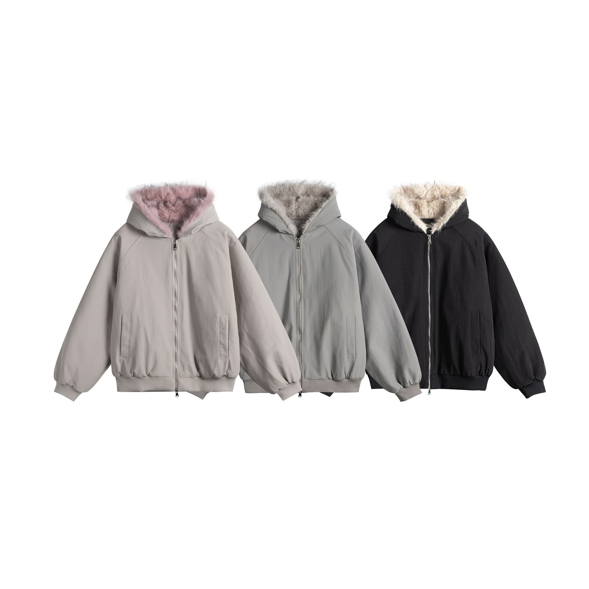 Women Oversized Bomber Jacket with Faux Fur Lined Hood and Raglan Sleeves Chichicherry