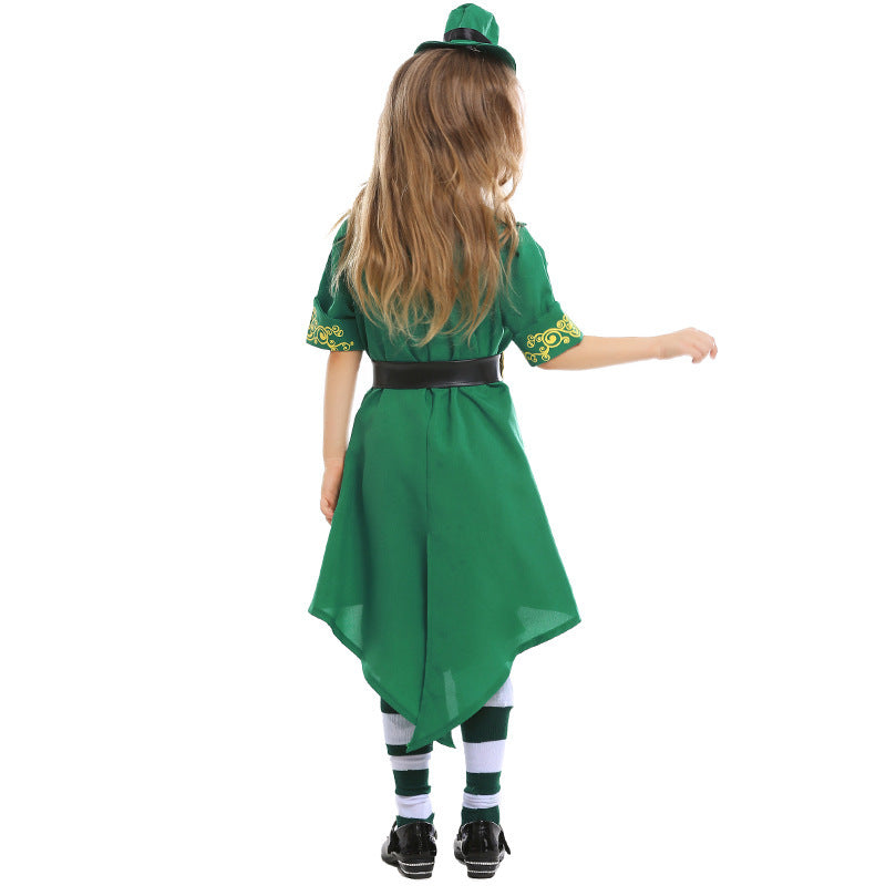 Girl costume as Irish leprechaun with hat and apron Chichicherry