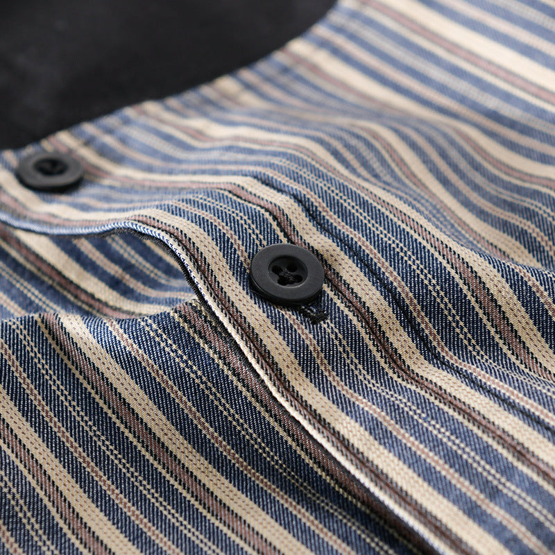 Men's Lightweight Cotton Long Sleeve Shirt with Striped Contrast Panels Chichicherry