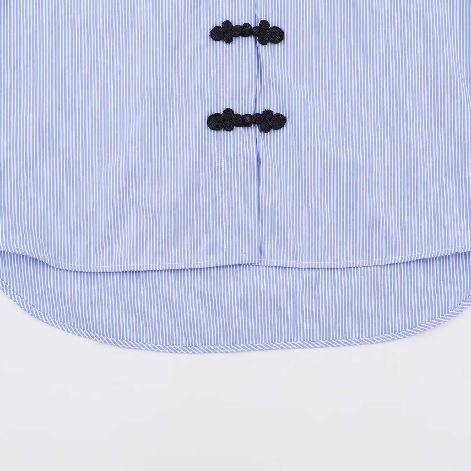 Women's Striped Oversize Blouse with Contrast Collar, Cuffs and Decorative Knot Closures Chichicherry