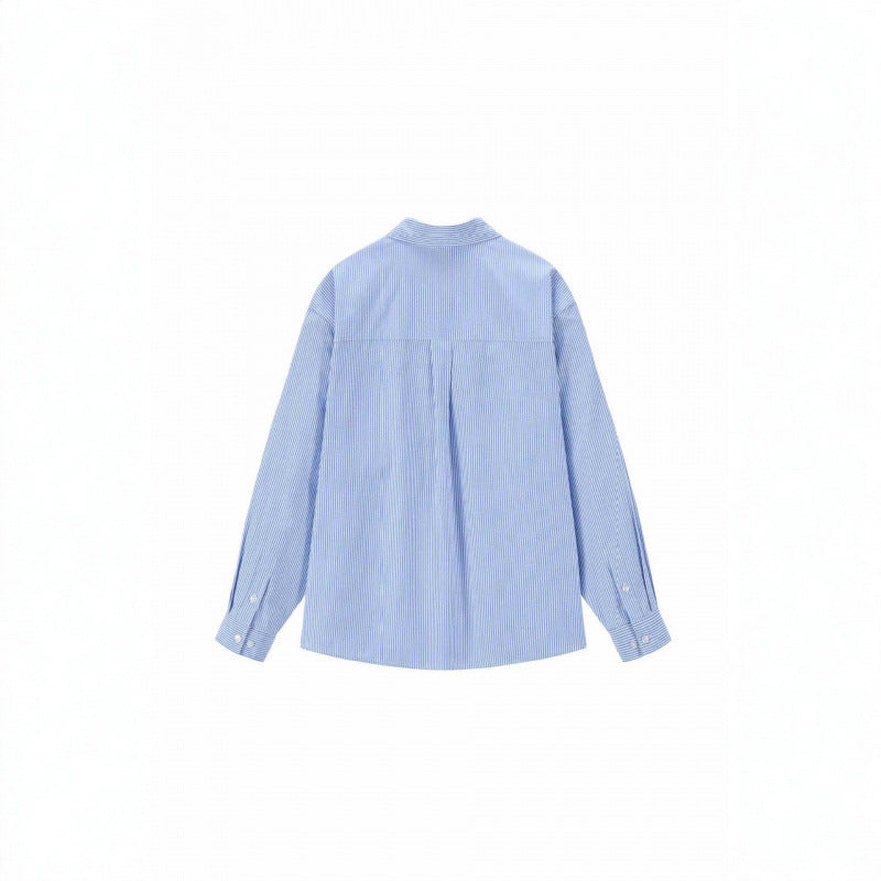 Women Oversize Casual Shirt with fine pinstripe and decorative bow application Chichicherry