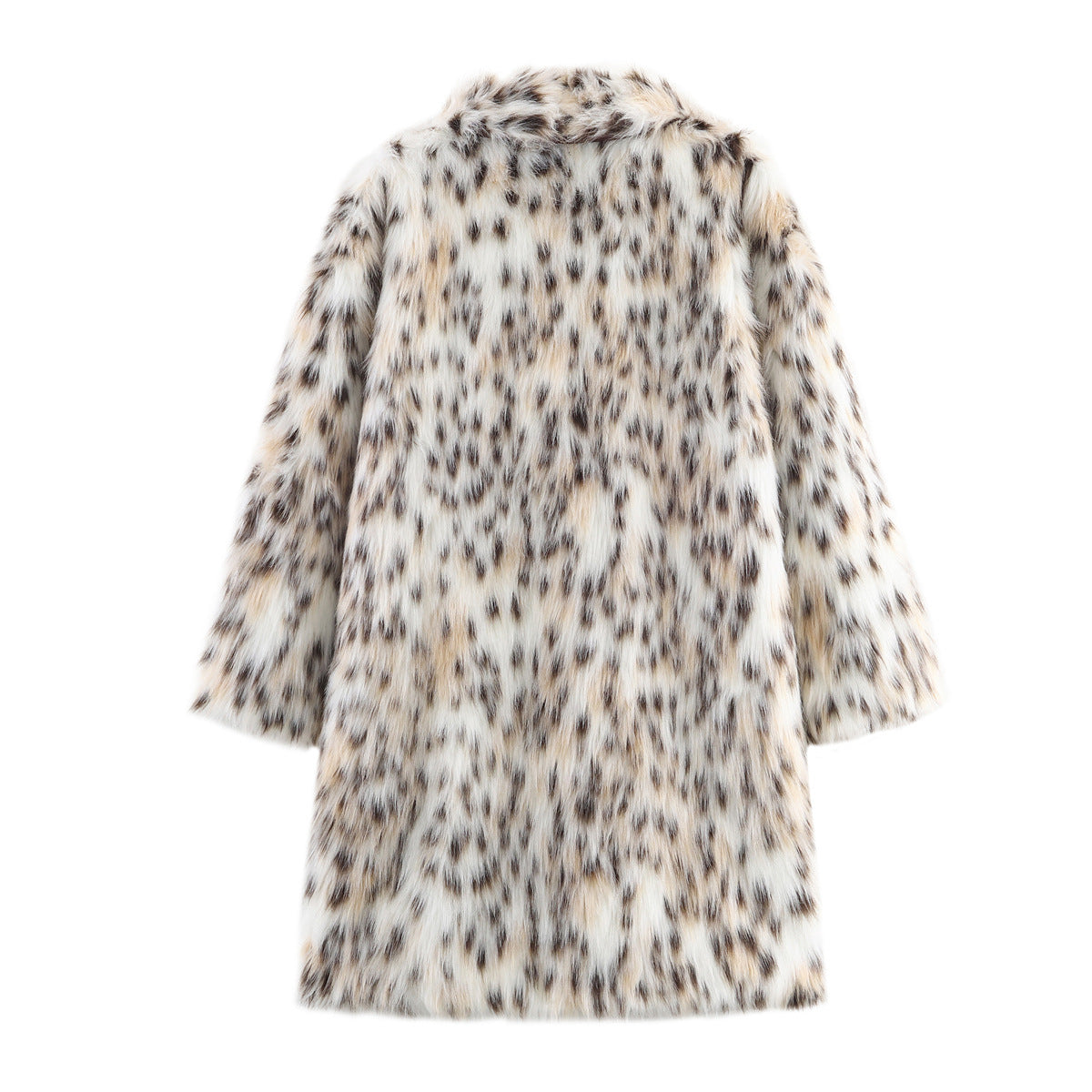 Women's midi coat made of faux fur with leopard print, oversized fit and shawl collar Chichicherry