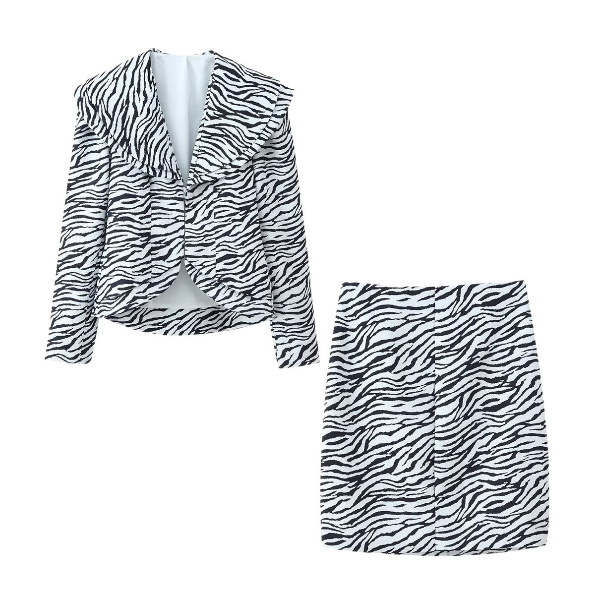 Women's Short Blazer with Oversized Shawl Collar and Zebra Print Chichicherry