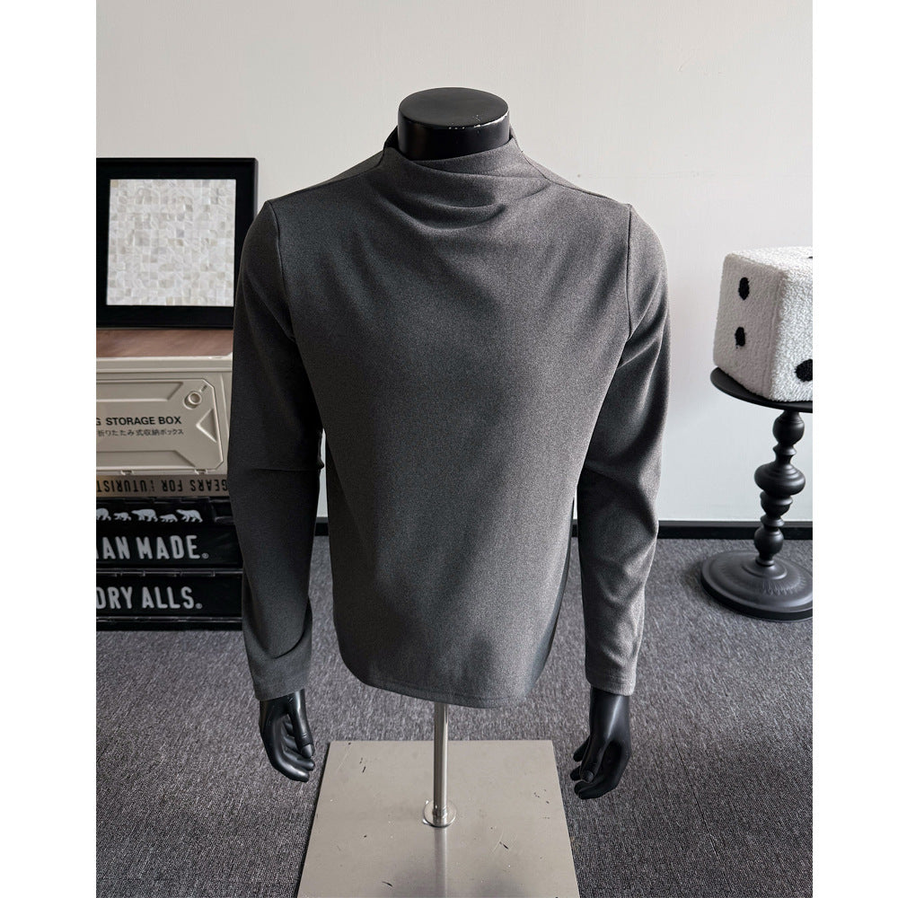 Men's Fine Stretch Long Sleeve Shirt with Short Stand-Up Collar and Slim Silhouette Chichicherry
