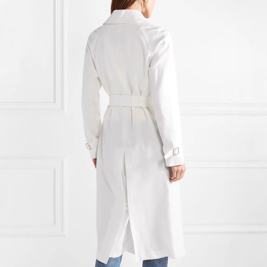 Women's Mid-Length Single-Breasted Trench Coat with Storm Flap and Adjustable Cuffs Chichicherry