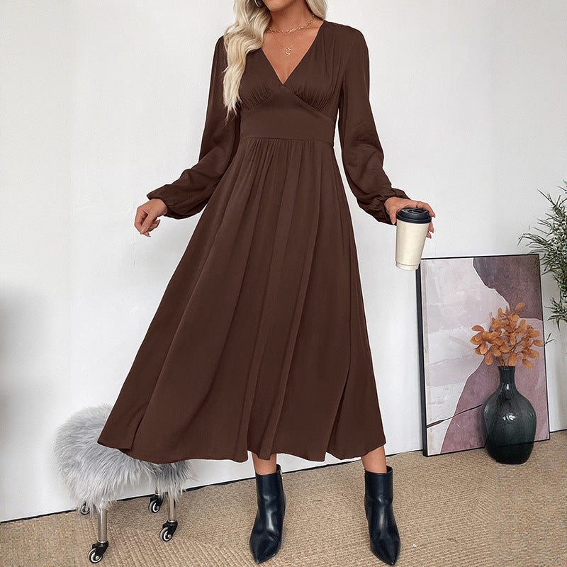 Women's maxi dress wrap look with V-neck, empire waist and long balloon sleeves Chichicherry