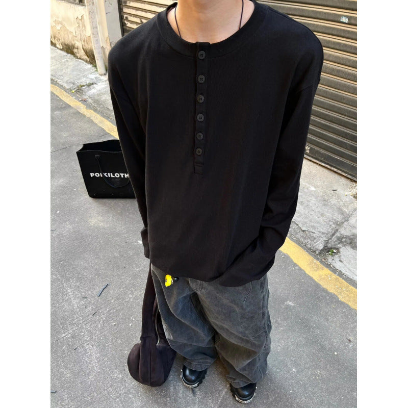 Herren Leichtes Henley-Longsleeve aus Feinrippen‑Jersey mit Knopfleiste und Regular‑Fit Chichicherry