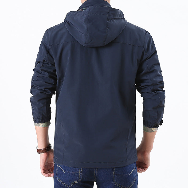 Men's lightweight water-repellent softshell hoodie jacket with zip pockets and sleeve detail Chichicherry