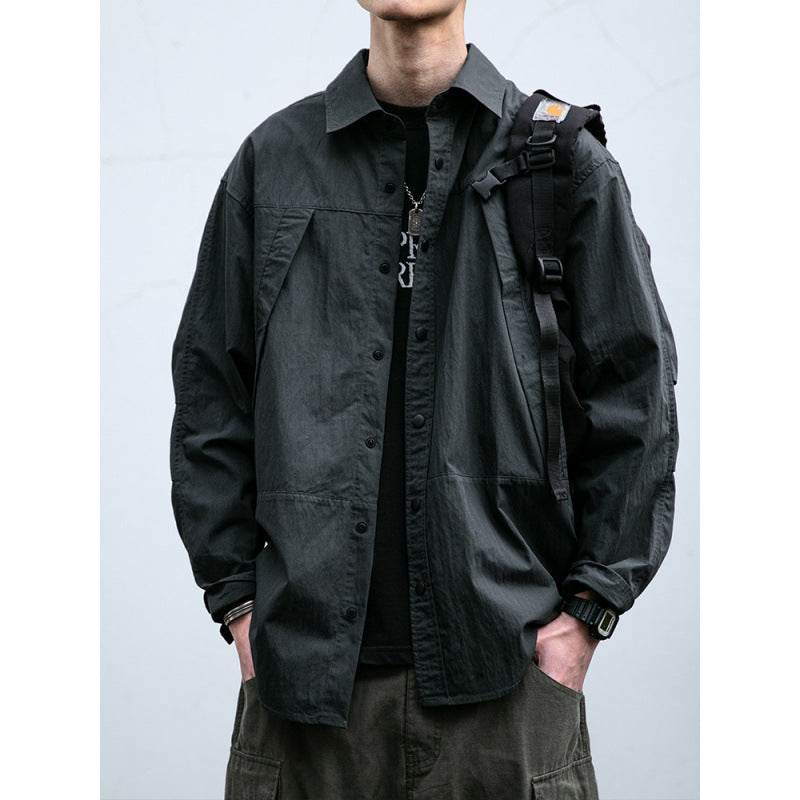 Herren Technisches Field-Overshirt im Utility-Look mit Druckknopfleiste und kastiger Passform Chichicherry