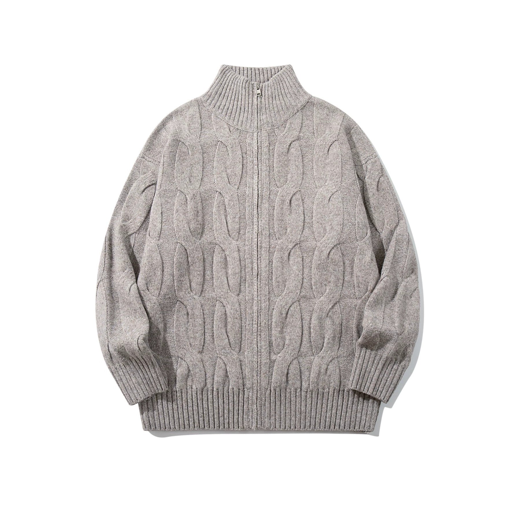 Women's thick knitted zip cardigan with cable pattern and high ribbed collar Chichicherry