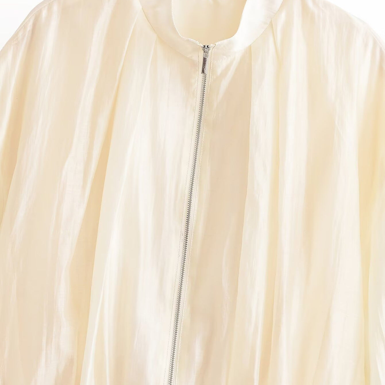 Women's lightweight transparent bomber jacket made of chiffon with stand-up collar Chichicherry