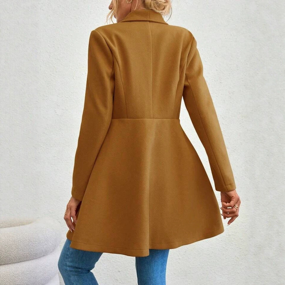 Ladies Tailored Short Coat with Waterfall Collar and Flared Peplum Chichicherry