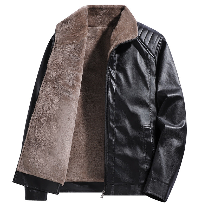 Men's Faux Leather Flight Jacket with Teddy Lining and Quilted Shoulder Area Chichicherry