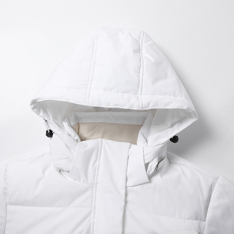 Women's longer minimalist quilted coat with contoured hood and ultra-light thermal filling Chichicherry
