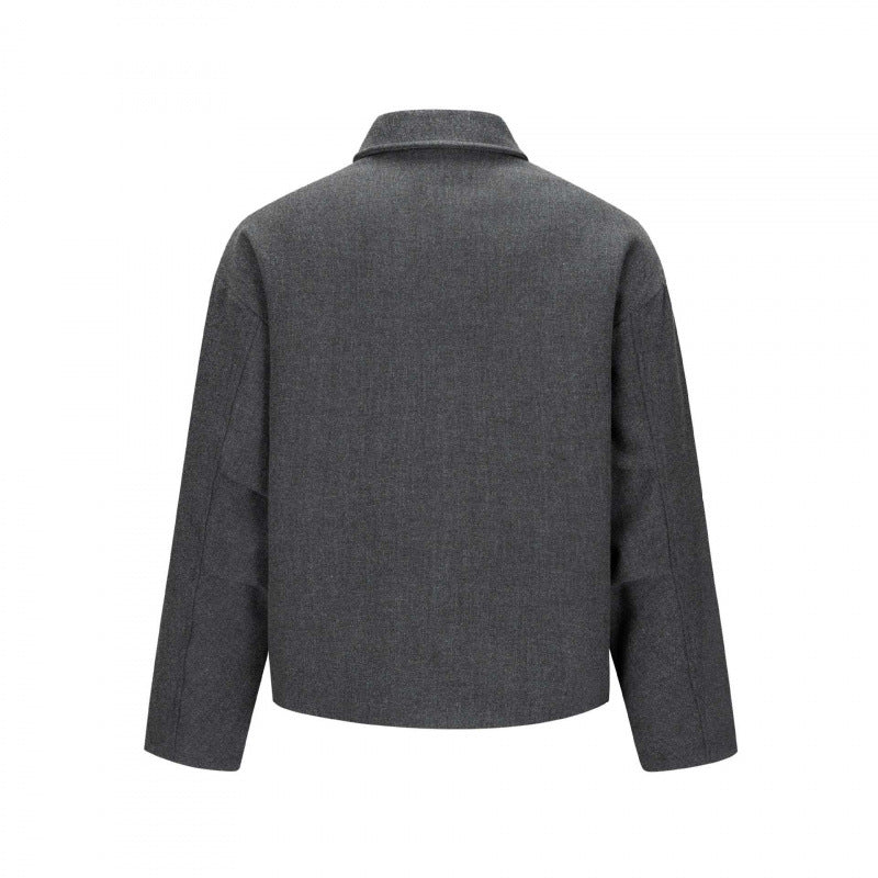 Men's Short Boxy Wool Blend Transitional Jacket with Concealed Button Placket and Raglan Sleeves Chichicherry