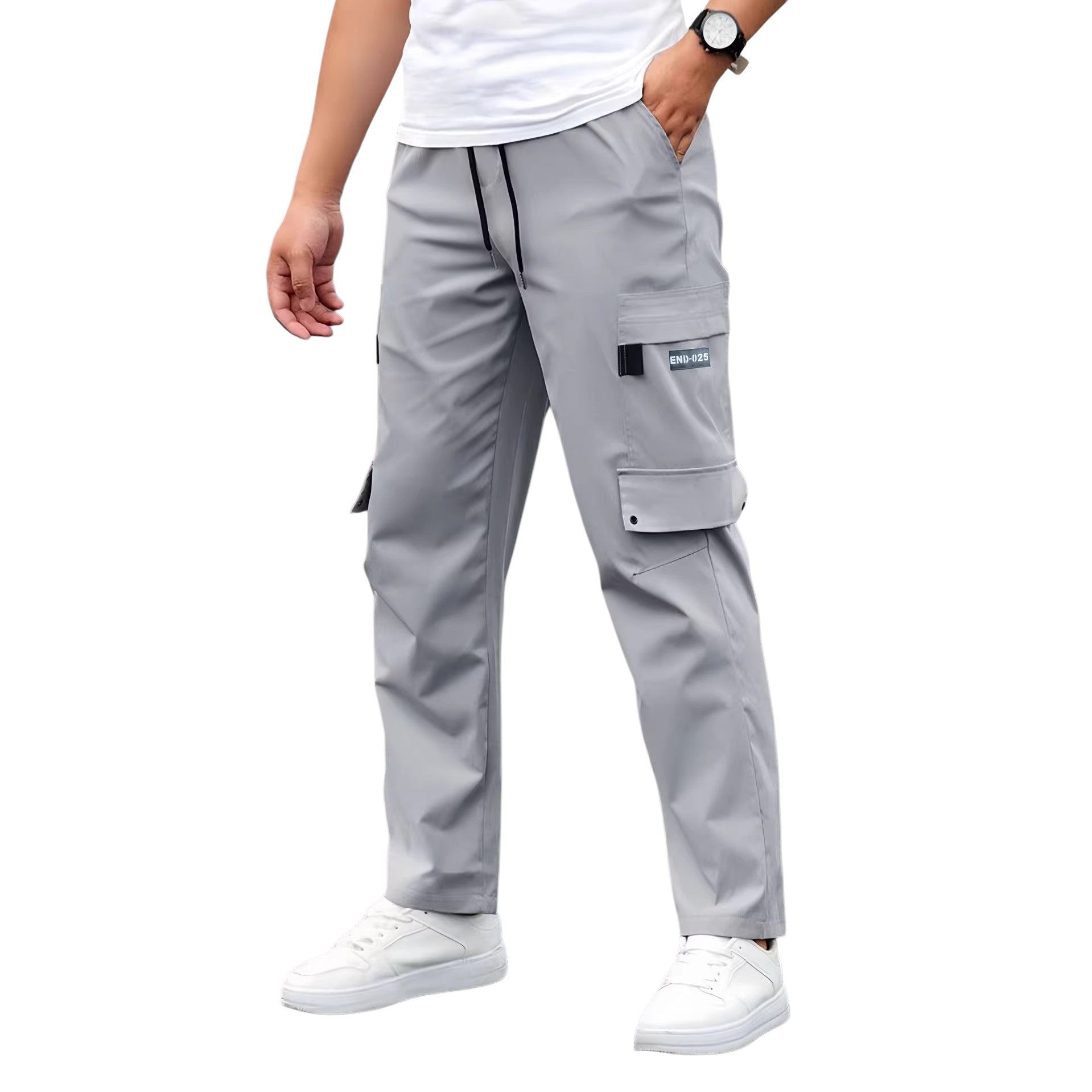 Men's Casual Technical Cargo Pants with Multi-Pockets, Drawstring Waist and Straight Leg Chichicherry