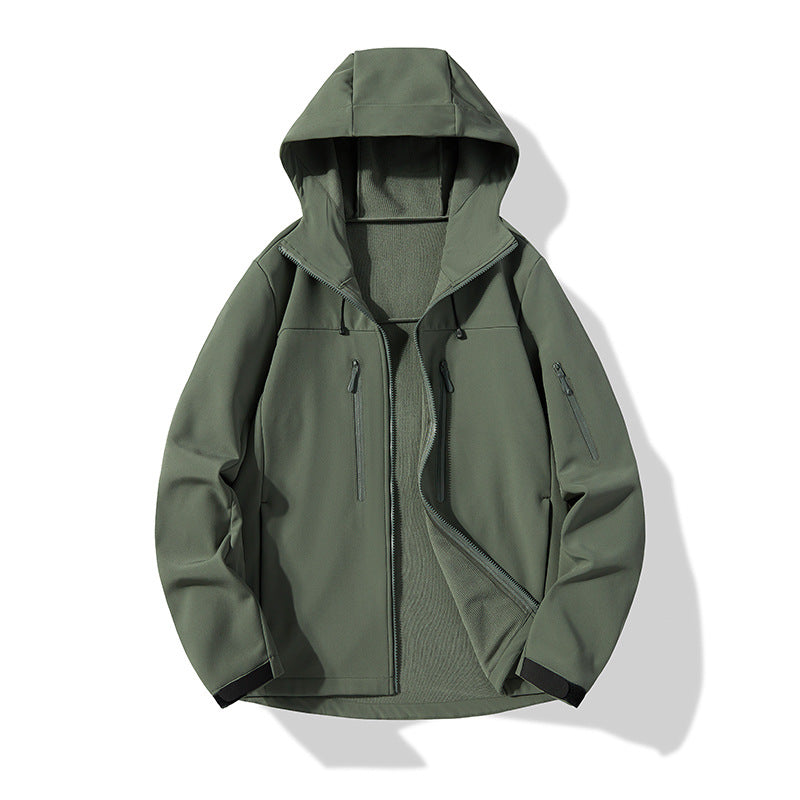 Men's Softshell Hoodie Jacket with windproof membrane, breathable lining, and multifunctional pockets Chichicherry