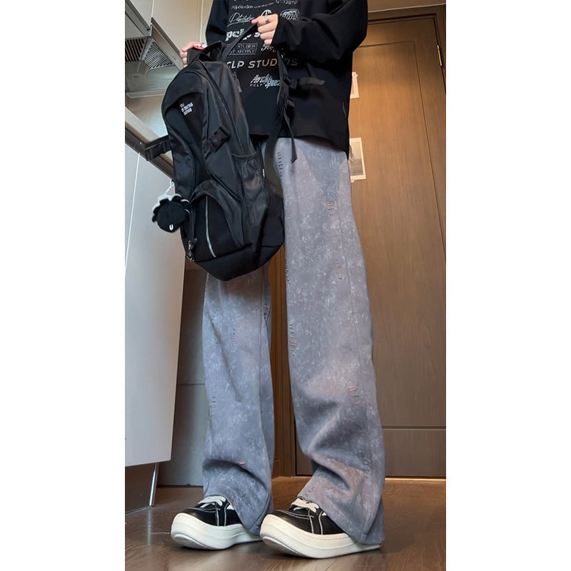 Men's Oversized Cord Pants with Distressed Details, Wide Leg and Drawstring Chichicherry