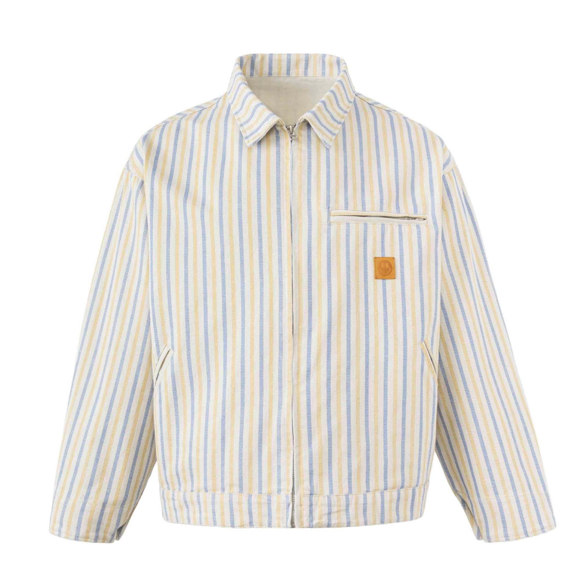 Unisex Striped lightweight Boxy transitional jacket with shirt collar and zipper Chichicherry