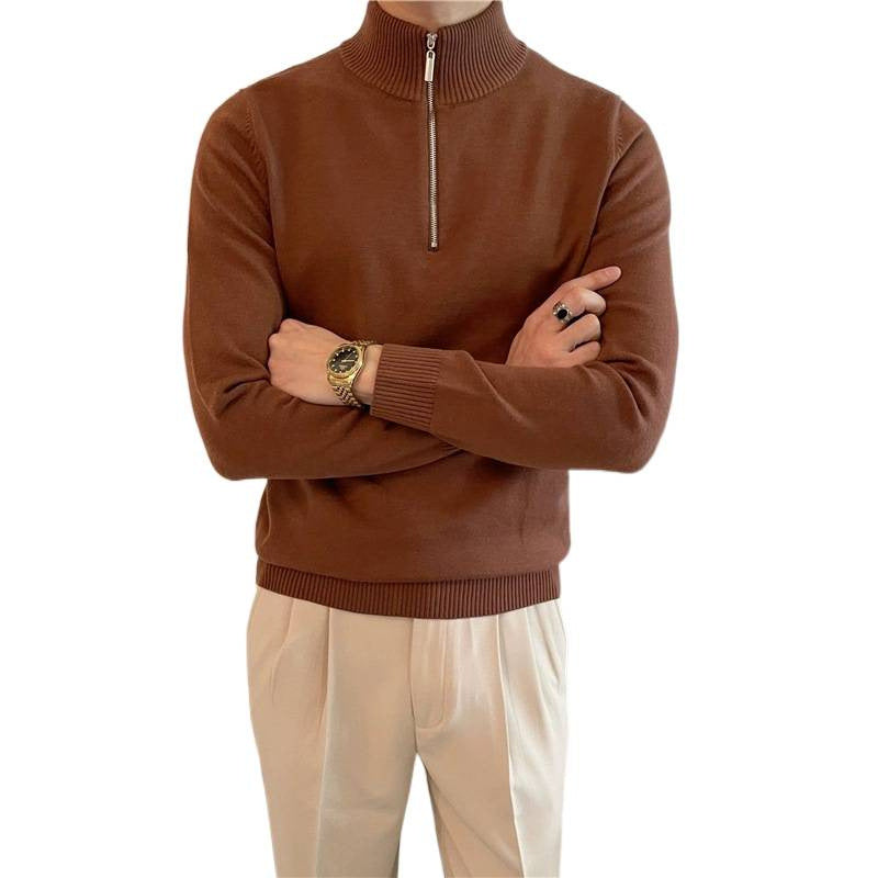 Herren Feiner Halbzip-Strickpullover mit Stehkragen und gerippten Bündchen Chichicherry